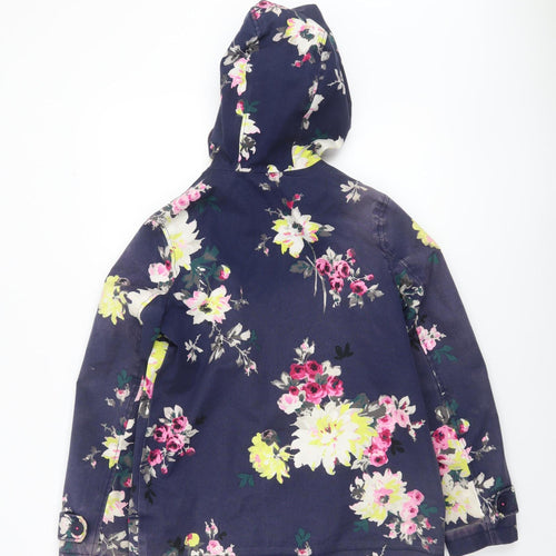Joules Womens Blue Floral Waterproof Hooded Rain Coat Size 8