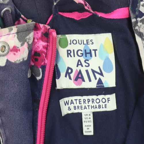 Joules Womens Blue Floral Waterproof Hooded Rain Coat Size 8