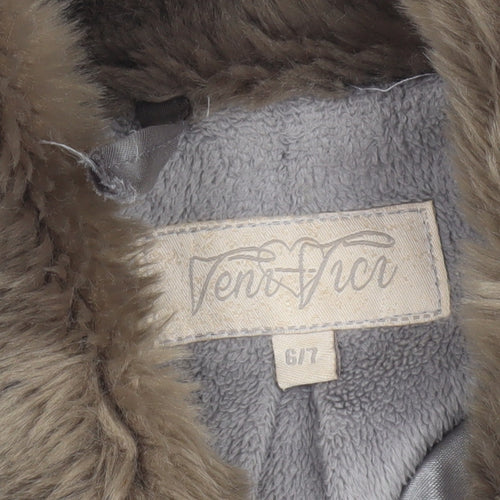 Teni Vici Girls Silver Sequin Faux Fur Collar Winter Puffer Coat 6-7 Years
