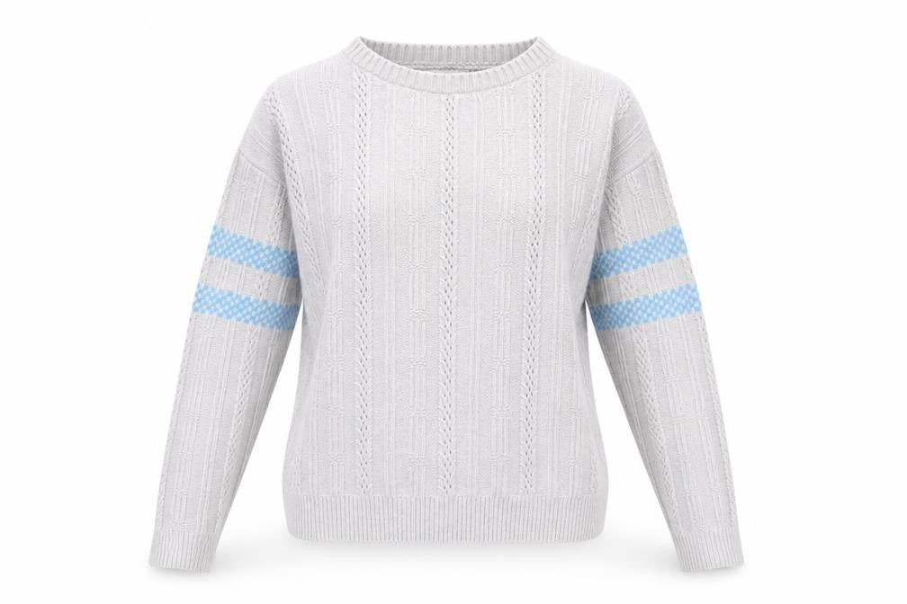 Front view of Howies Women Grey Cable-Knit Wool Blend Jumper M