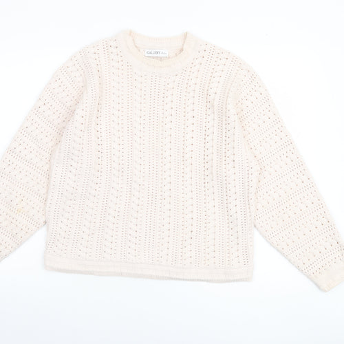 Gallery Women Beige Knit Jumper Size S Cotton Acrylic Crew Neck