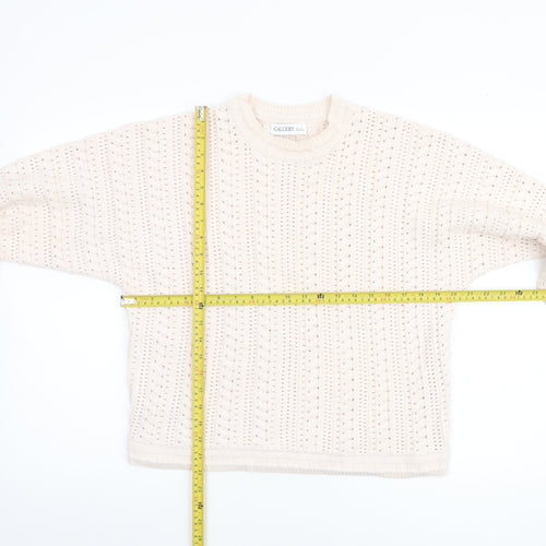 Gallery Women Beige Knit Jumper Size S Cotton Acrylic Crew Neck
