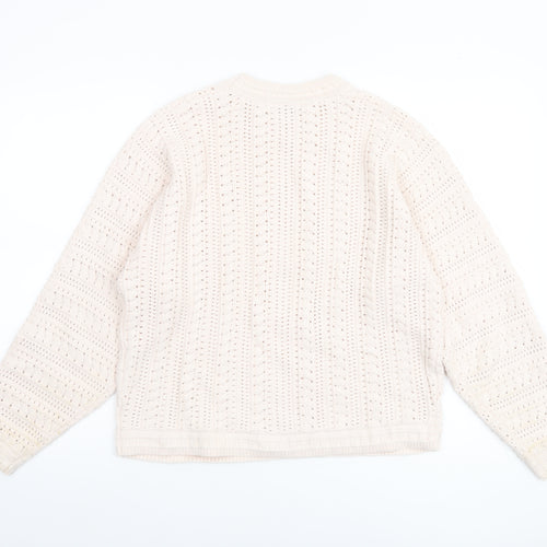 Gallery Women Beige Knit Jumper Size S Cotton Acrylic Crew Neck