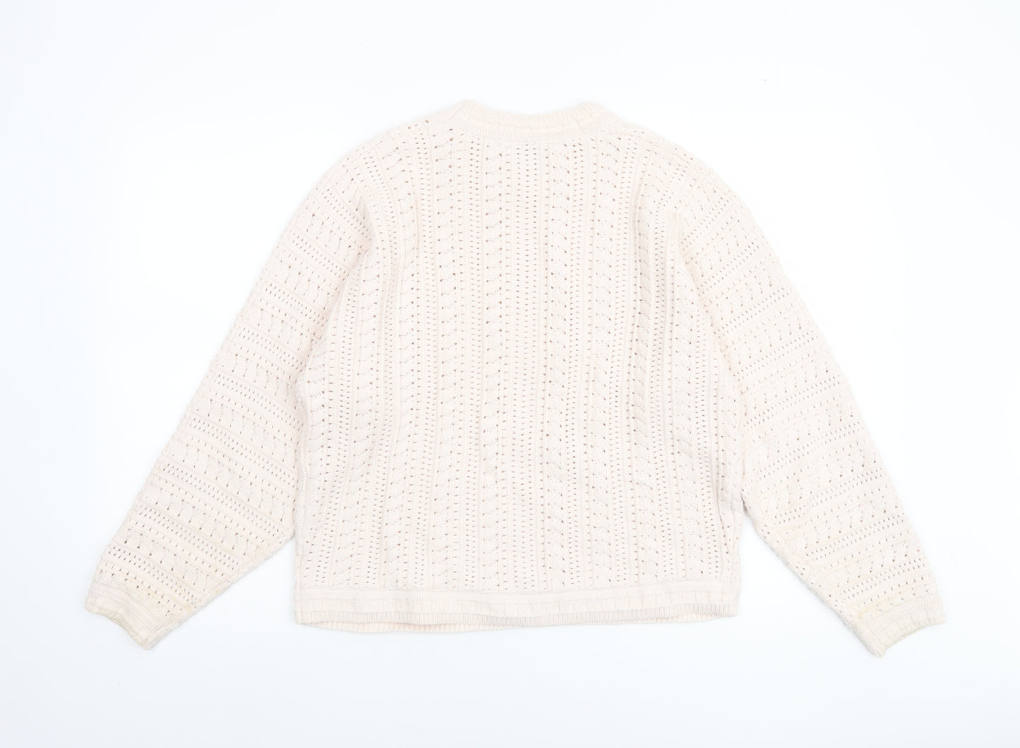 Gallery Women Beige Knit Jumper Size S Cotton Acrylic Crew Neck