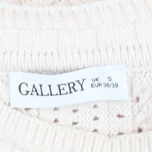 Gallery Women Beige Knit Jumper Size S Cotton Acrylic Crew Neck