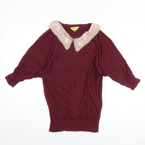 Max C London Women's Red Sequin Collar Pullover Jumper Size S