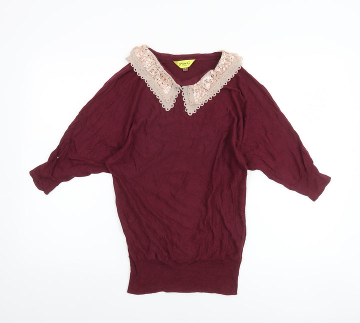 Max C London Women's Red Sequin Collar Pullover Jumper Size S
