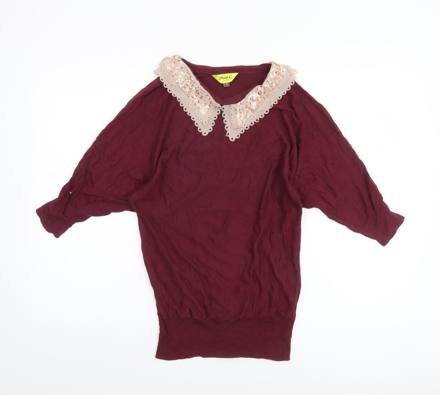Max C London Women's Red Sequin Collar Pullover Jumper Size S
