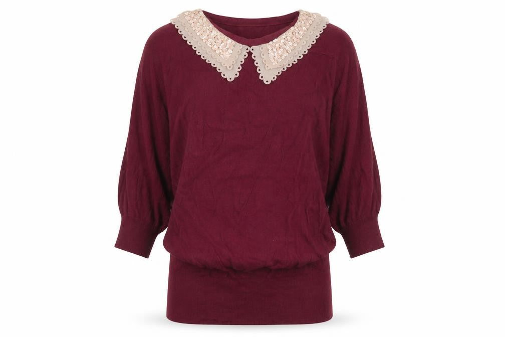 Front view of Max C London Women's Red Sequin Collar jumper, size S