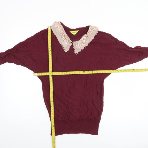Max C London Women's Red Sequin Collar Pullover Jumper Size S