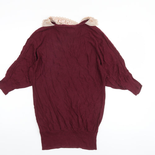Max C London Women's Red Sequin Collar Pullover Jumper Size S