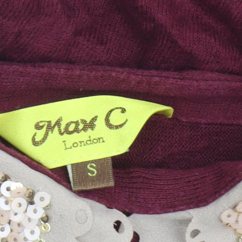 Max C London Women's Red Sequin Collar Pullover Jumper Size S