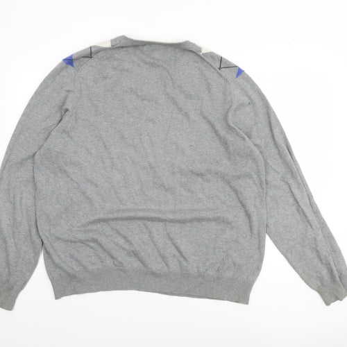 Marks and Spencer Blue Harbour Mens Grey Argyle V-Neck Jumper XL Cotton