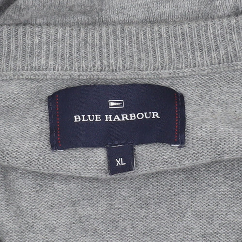 Marks and Spencer Blue Harbour Mens Grey Argyle V-Neck Jumper XL Cotton