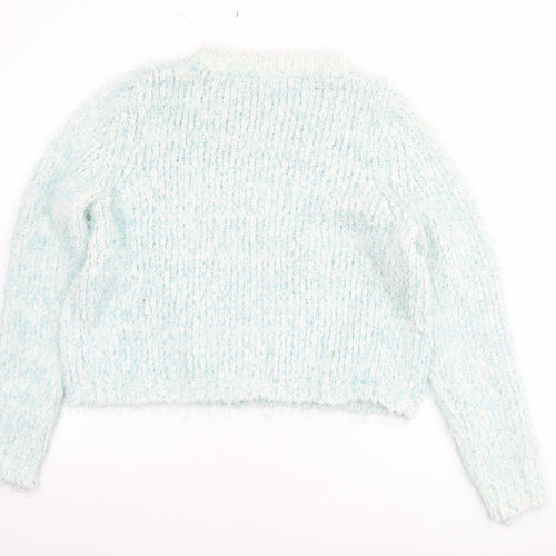 F&F Women Blue Chunky-Knit Crew Neck Long Sleeve Pullover Jumper Size 16