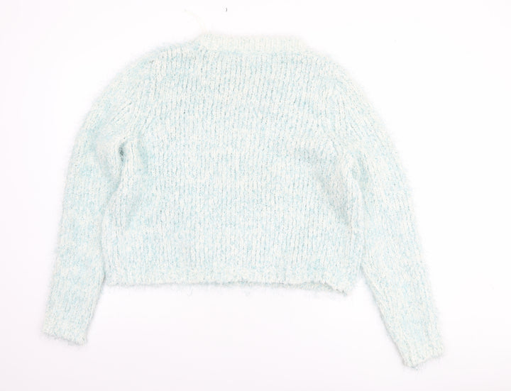 F&F Women Blue Chunky-Knit Crew Neck Long Sleeve Pullover Jumper Size 16