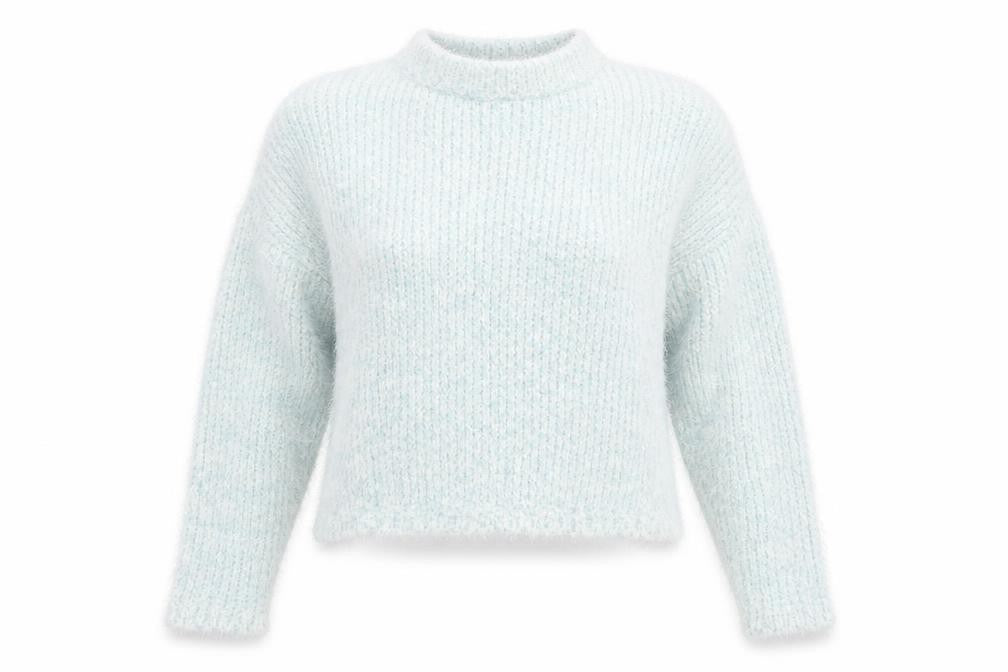 F&F Women Blue Chunky-Knit Crew Neck Long Sleeve Pullover Jumper Size 16