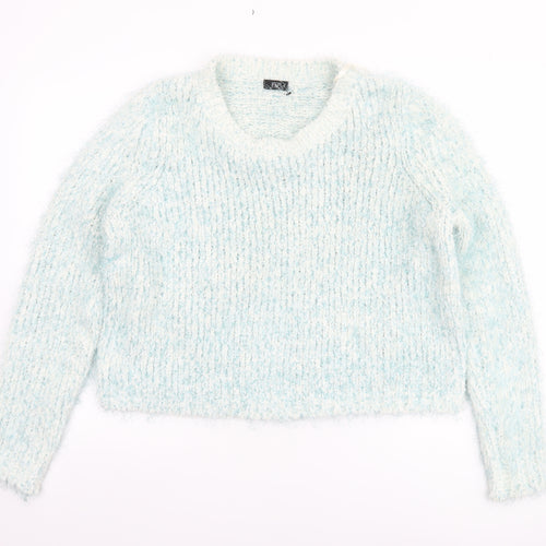 F&F Women Blue Chunky-Knit Crew Neck Long Sleeve Pullover Jumper Size 16