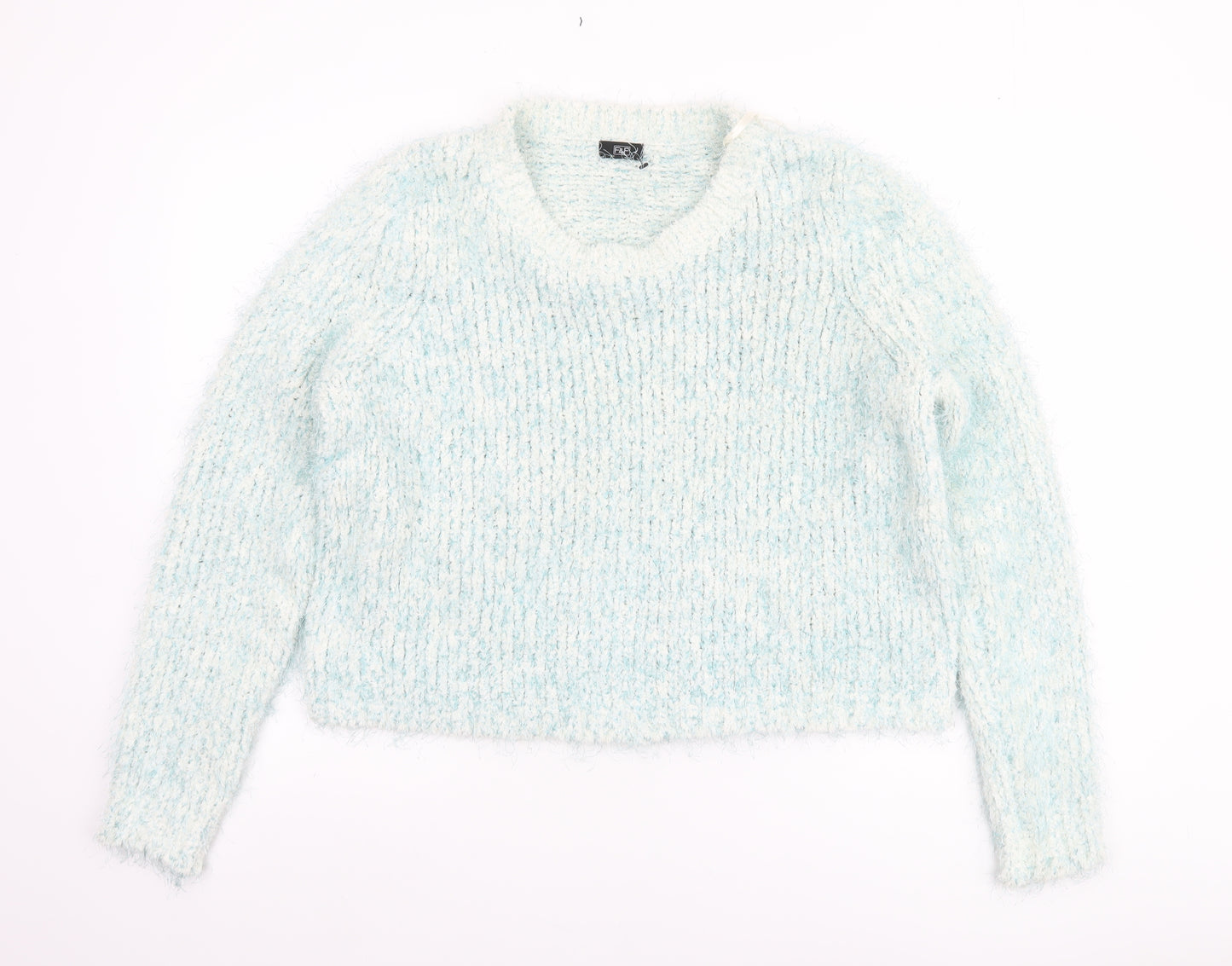 F&F Women Blue Chunky-Knit Crew Neck Long Sleeve Pullover Jumper Size 16