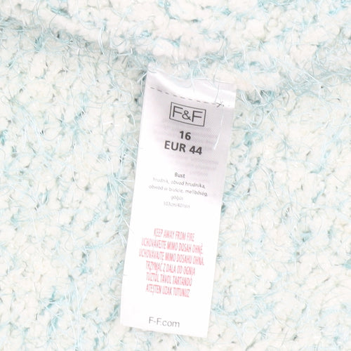F&F Women Blue Chunky-Knit Crew Neck Long Sleeve Pullover Jumper Size 16