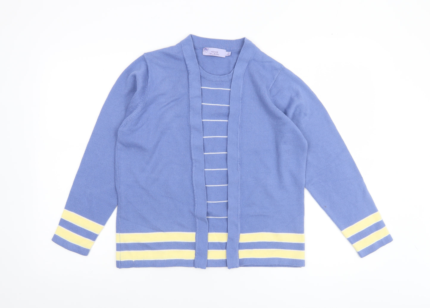 Honor Millburn Women's Blue Striped Open Knit Cardigan Size S 10-12