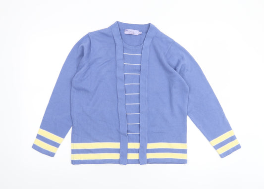 Honor Millburn Women's Blue Striped Open Knit Cardigan Size S 10-12