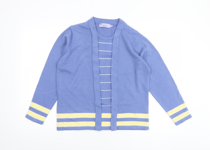 Honor Millburn Women's Blue Striped Open Knit Cardigan Size S 10-12