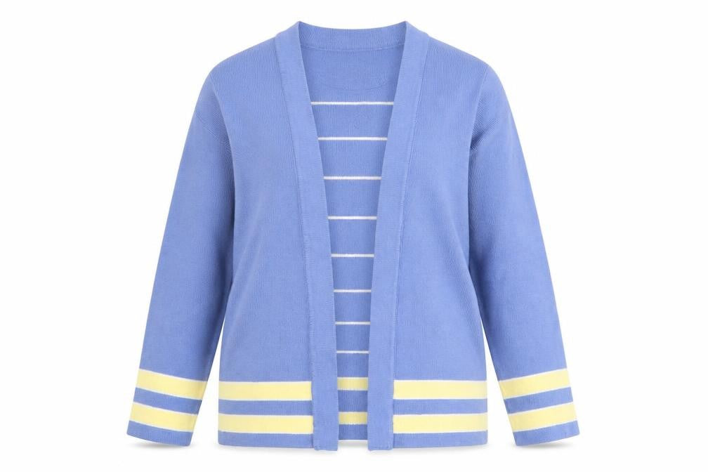 Honor Millburn Women's Blue Striped Open Knit Cardigan Size S 10-12