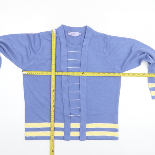 Honor Millburn Women's Blue Striped Open Knit Cardigan Size S 10-12