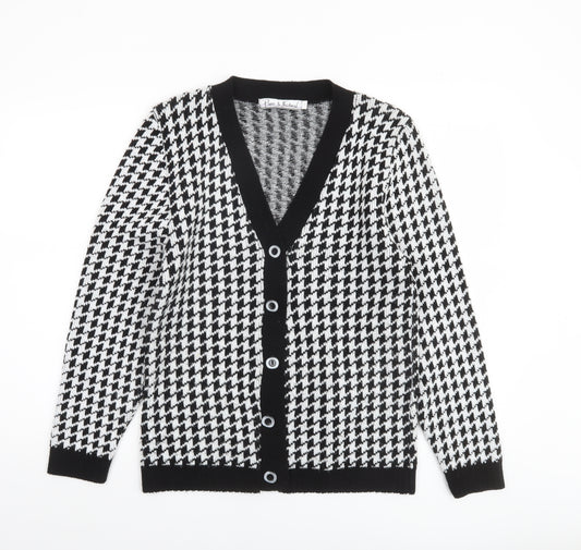 Pure & Natural Women’s Black & White Houndstooth V-Neck Cardigan Size M