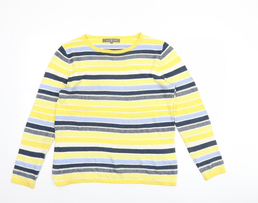 Jessica Graaf Women Yellow Striped Pullover Jumper Size M Acrylic Cotton Knit