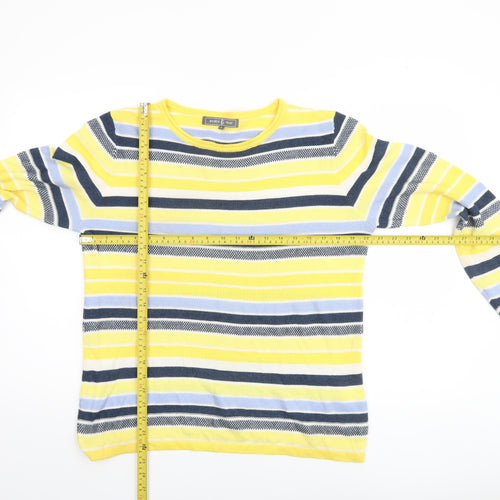 Jessica Graaf Women Yellow Striped Pullover Jumper Size M Acrylic Cotton Knit