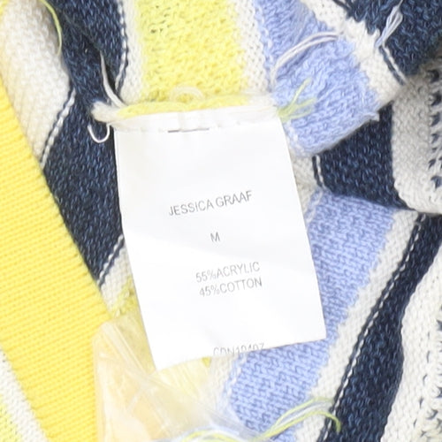 Jessica Graaf Women Yellow Striped Pullover Jumper Size M Acrylic Cotton Knit