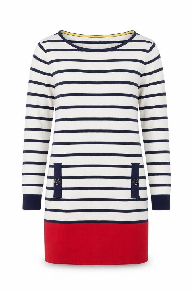 Front view of Joules Women’s Multicoloured Striped Tunic Jumper, size UK 8