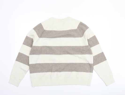 Marks and Spencer Women’s Beige Striped Crew Neck Jumper Size L