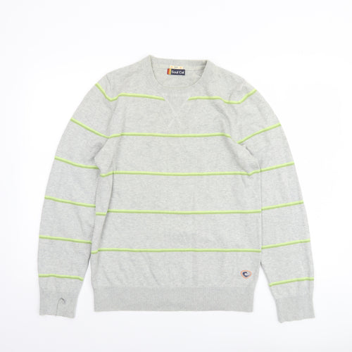 Soul Cal Men's Grey Striped Cotton Pullover Jumper Size S