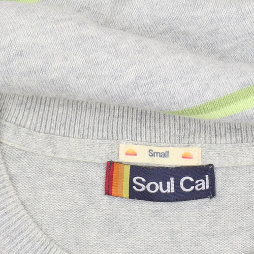Soul Cal Men's Grey Striped Cotton Pullover Jumper Size S