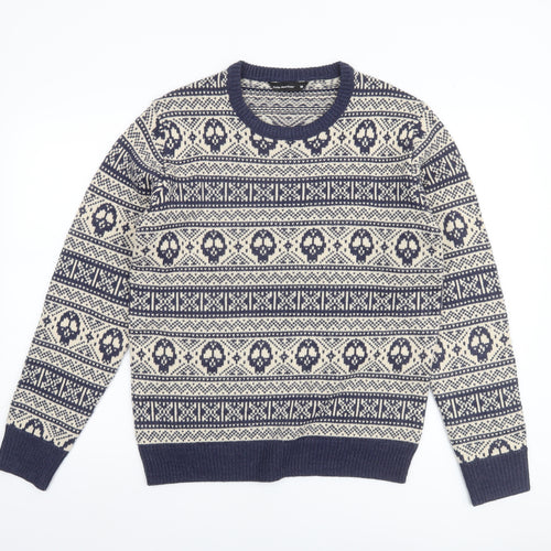 Cedar Wood State Men's Blue Skull Fair Isle Knit Jumper M