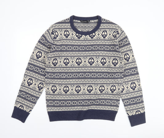 Cedar Wood State Men's Blue Skull Fair Isle Knit Jumper M
