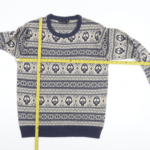 Cedar Wood State Men's Blue Skull Fair Isle Knit Jumper M