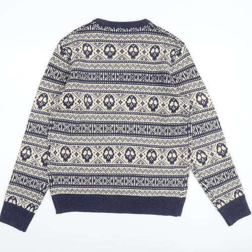 Cedar Wood State Men's Blue Skull Fair Isle Knit Jumper M