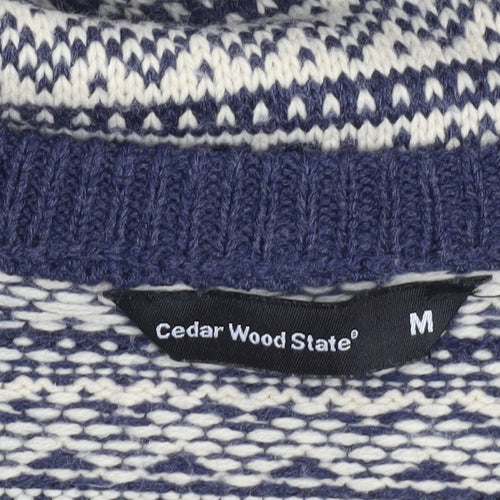 Cedar Wood State Men's Blue Skull Fair Isle Knit Jumper M