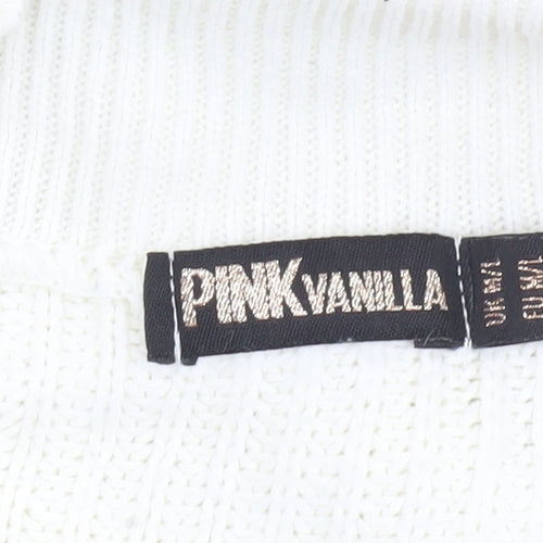 Pink Vanilla Women’s White Striped Collared Half Zip Jumper Size S