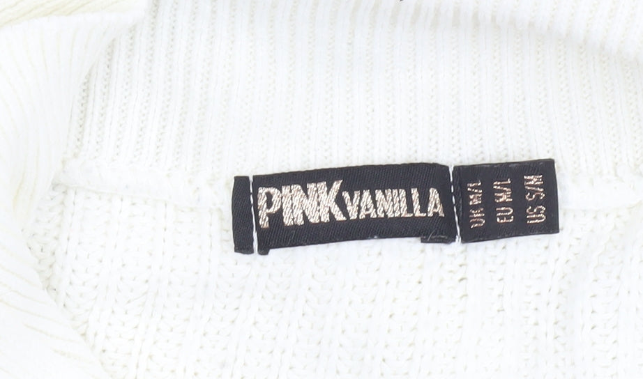 Pink Vanilla Women’s White Striped Collared Half Zip Jumper Size S