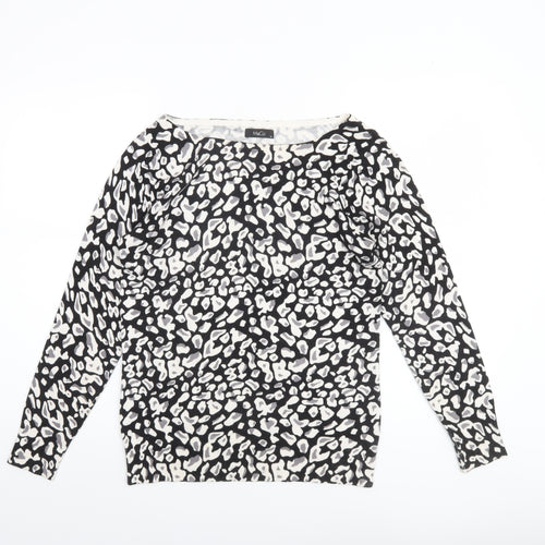 M&Co Women’s Black Animal Print Boat Neck Jumper Size 12