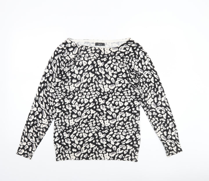 M&Co Women’s Black Animal Print Boat Neck Jumper Size 12