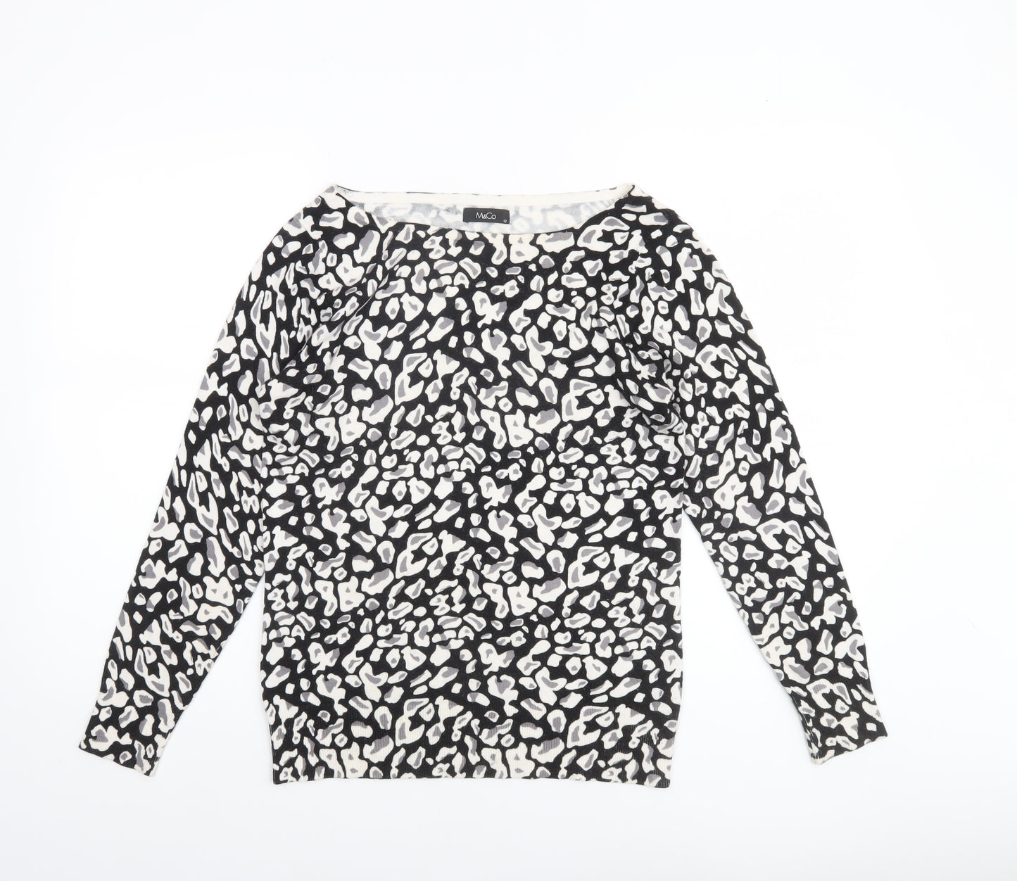 M&Co Women’s Black Animal Print Boat Neck Jumper Size 12