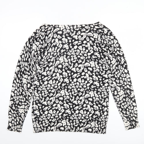 M&Co Women’s Black Animal Print Boat Neck Jumper Size 12