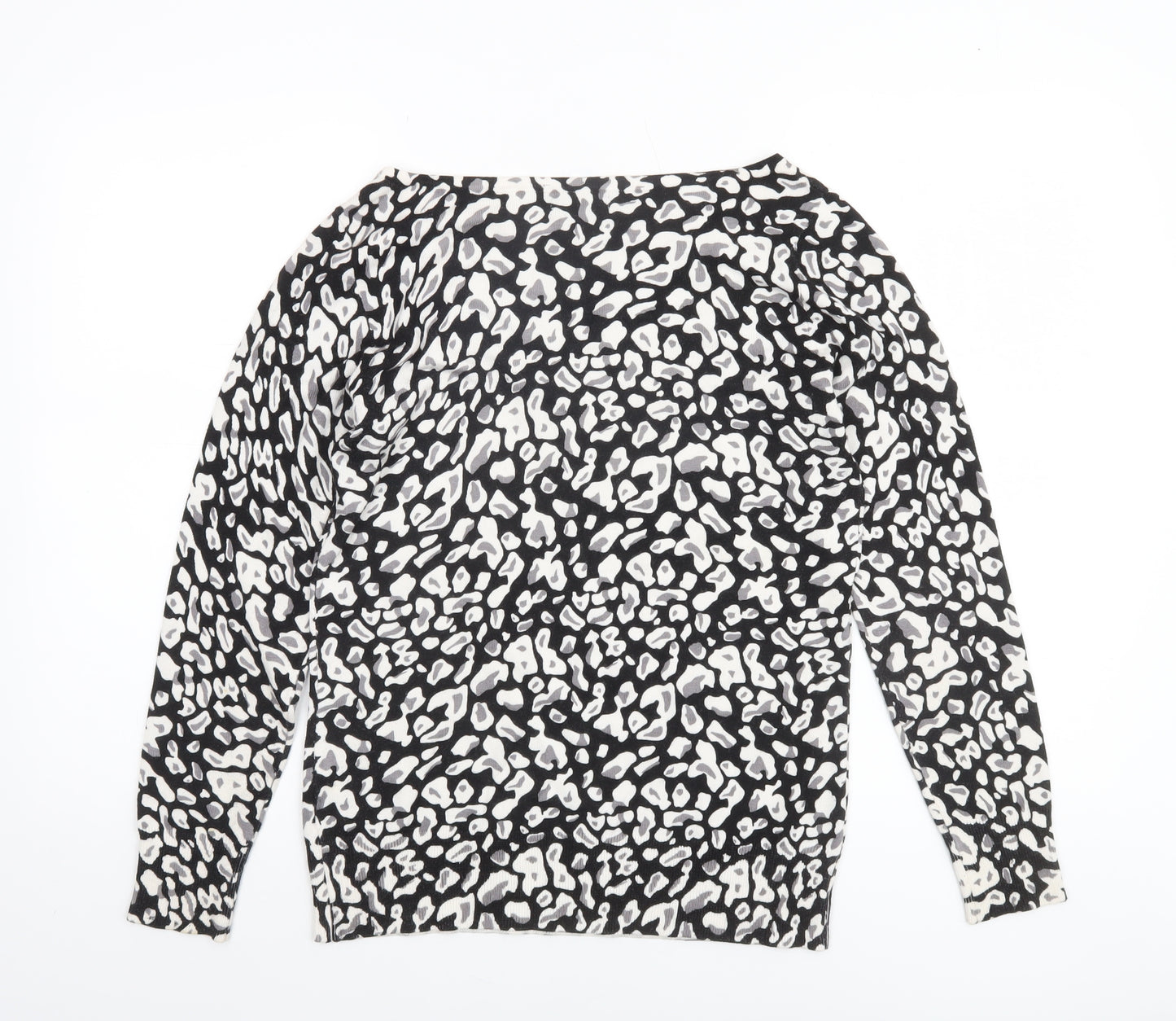 M&Co Women’s Black Animal Print Boat Neck Jumper Size 12
