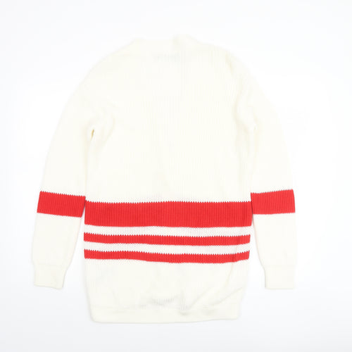 Marks and Spencer Women Ivory Red Striped V-Neck Cardigan Size S